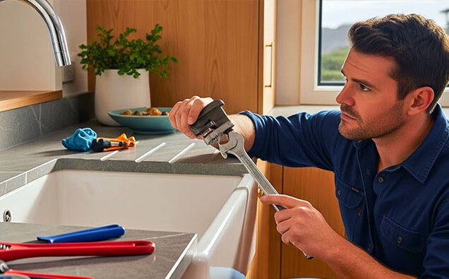 Plumber Fixing Sink Pipe